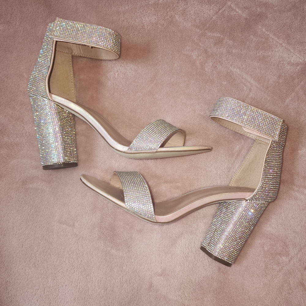 Call It Spring Glittering Rose Gold/silver Block Heels